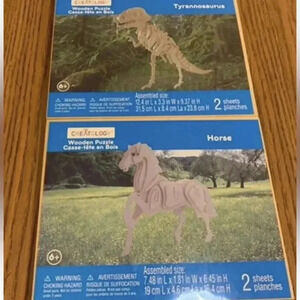 Creatology Wooden 3D Puzzle Tyrannosaurus & Horse Lot of 2 NEW Dinosaurs Animal